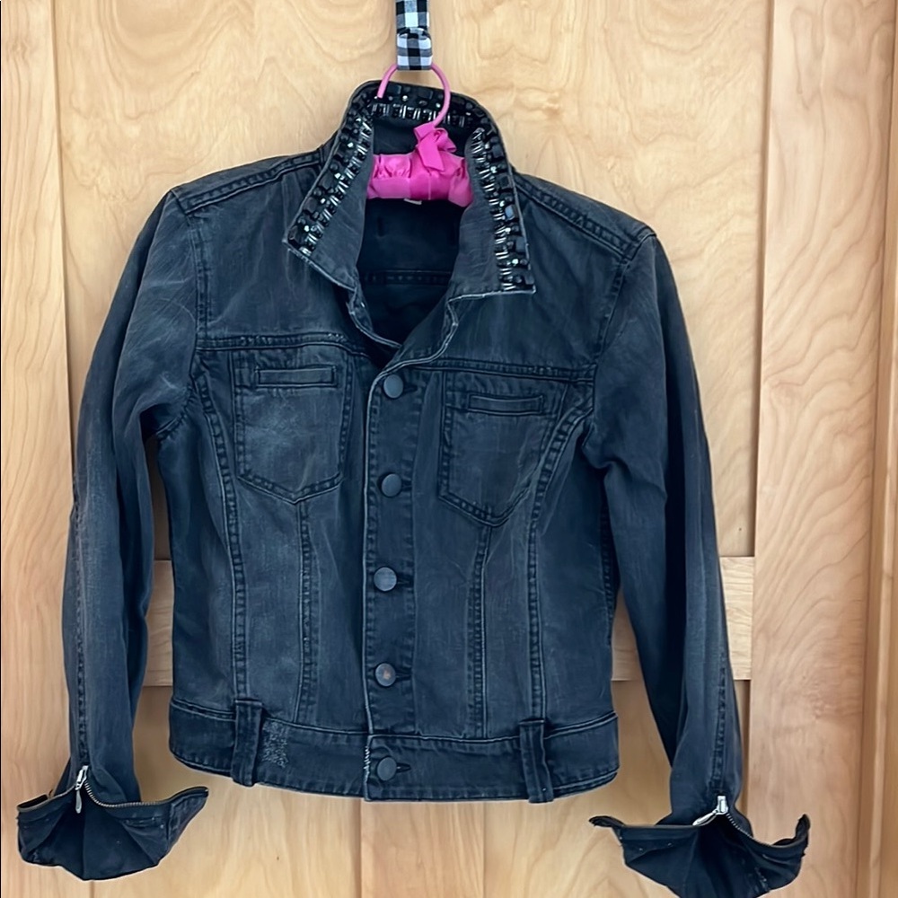 Vintage CAbi Black Denim Jacket with Studded Collar style 187
